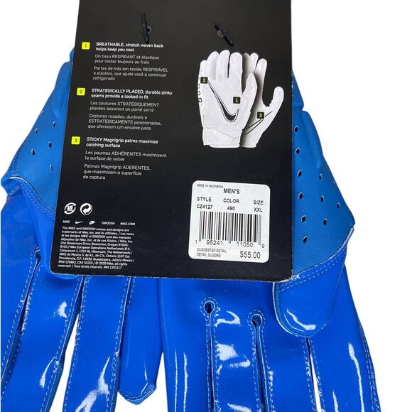 NWT Nike Vapor Jet 6.0 Blue Football Gloves Mens Size XXL (CZ4127-490) - Picture 4 of 4
